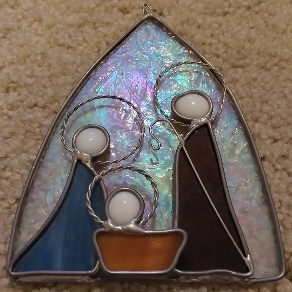 Stain glass Angel & Manger Scene